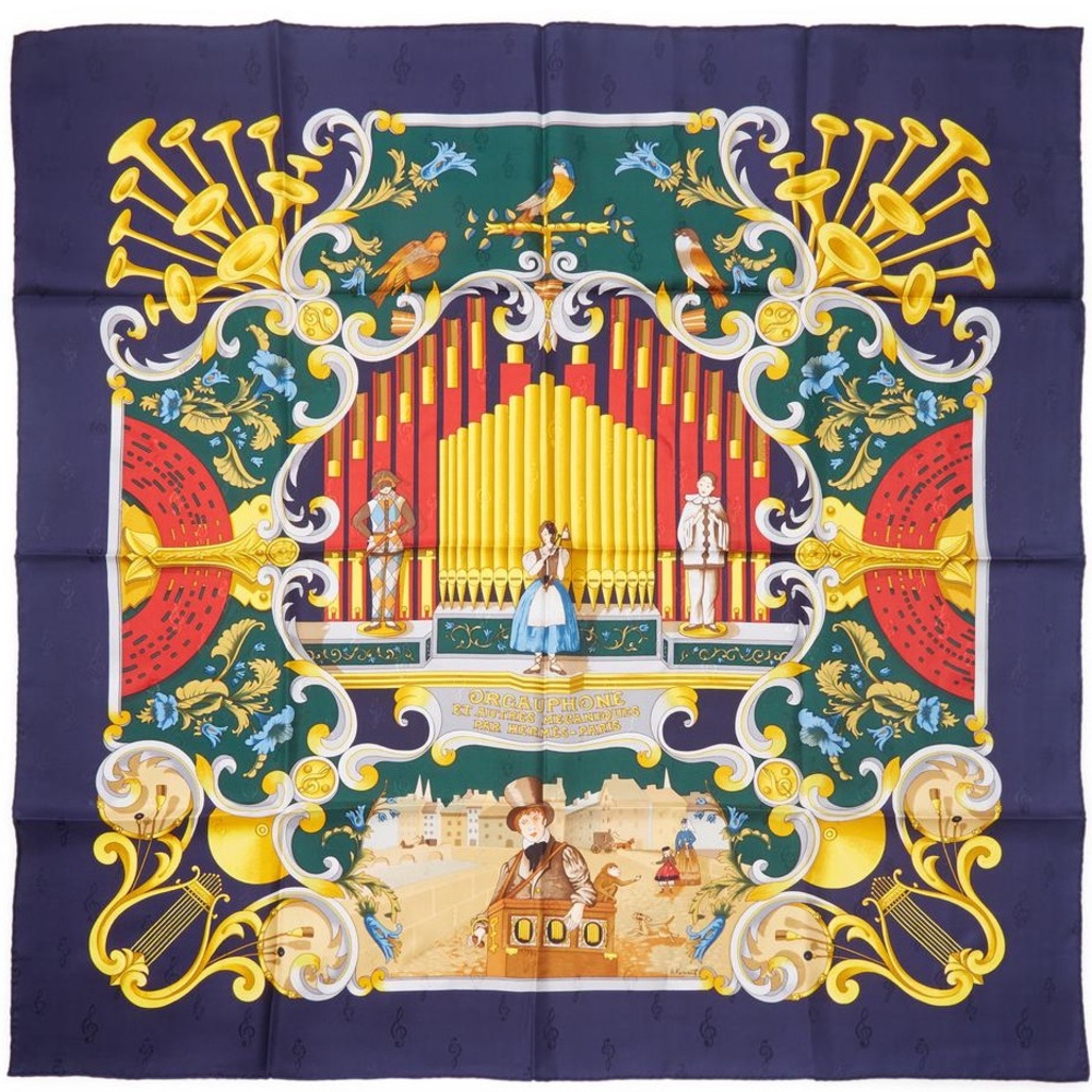 Hermès Navy Orgauphone Scarf 90